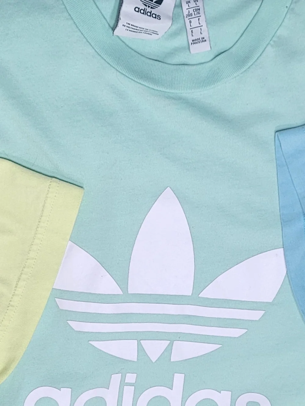 adidas Originals Trefoil Colorblock T-Shirt Mint Green Pastel Yellow Blue
